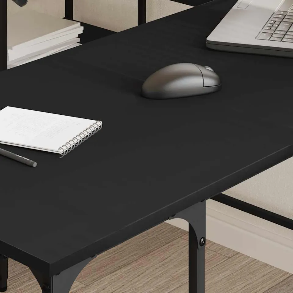 vidaXL Bureau 139x139x75 cm bewerkt hout zwart, foto 4