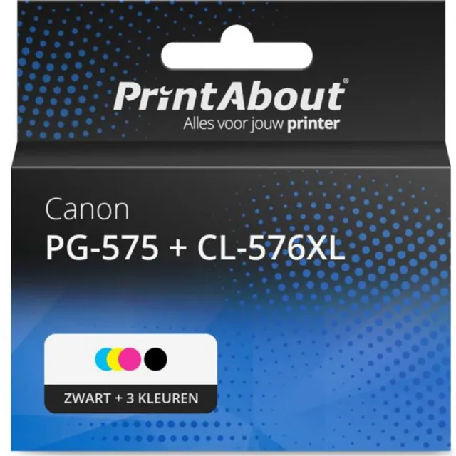 PrintAbout Huismerk Canon PG-575 + CL-576XL Inktcartridge Zwart + 3 kleuren Voordeelbundel Hoge capaciteit