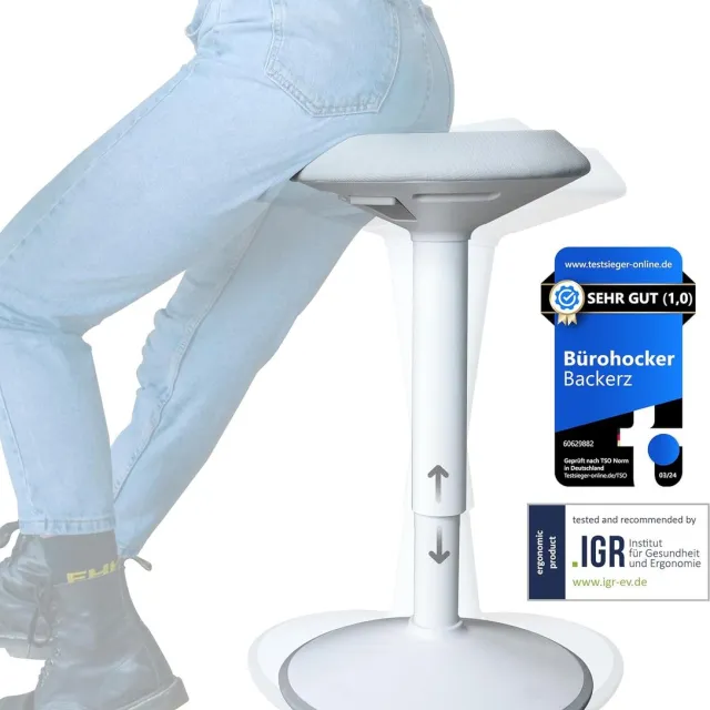 Backerz Wiebelkruk - Ergonomische Wiebel Stoel hoogte 40-60cm - Balanskruk - Zit Sta kruk - Zadelkruk Wit 2. Wit