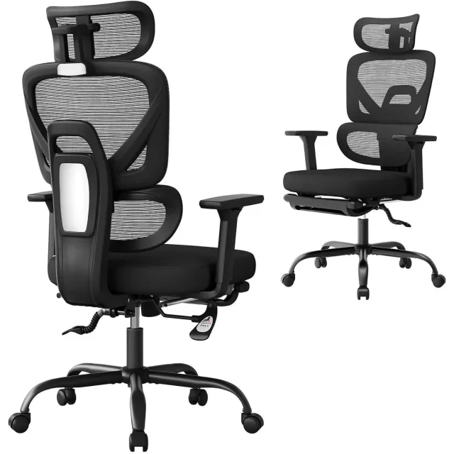 Klarven Bureaustoel Zwart - Bureaustoel Ergonomisch - Bureaustoelen - Ergonomische Bureaustoel - Office Chair - Verstelbare Hoofdsteun en 3D-armleuningen - Mesh Stof, Belastbaar tot 150 kg - B73xd68xh121cm