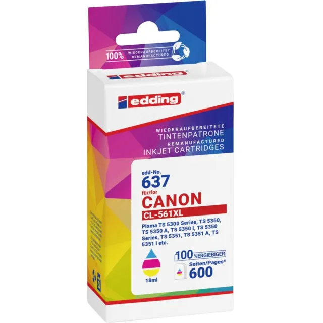 Edding Inktcartridge vervangt Canon CL-561XL Compatibel Combipack Cyaan, Magenta, Geel EDD-637 18-637 Cyaan;Magenta;Geel