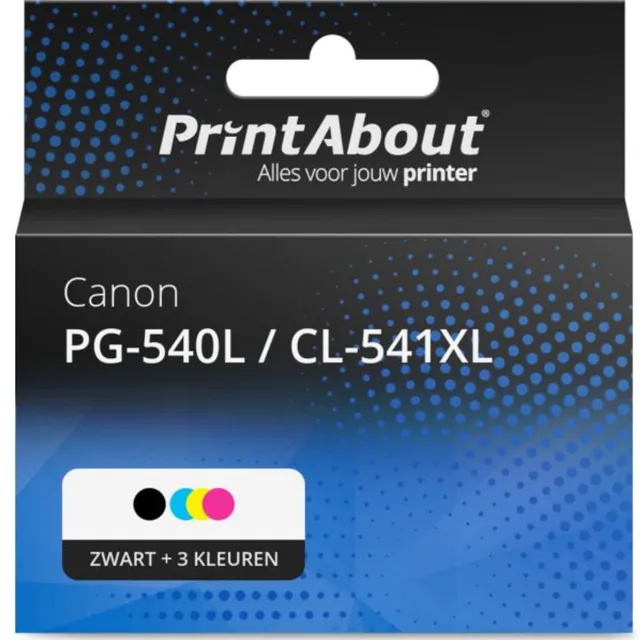 PrintAbout huismerk Inktcartridge PG-540L / CL-541XL Zwart + 3 kleuren Multipack Hoge capaciteit geschikt voor Canon