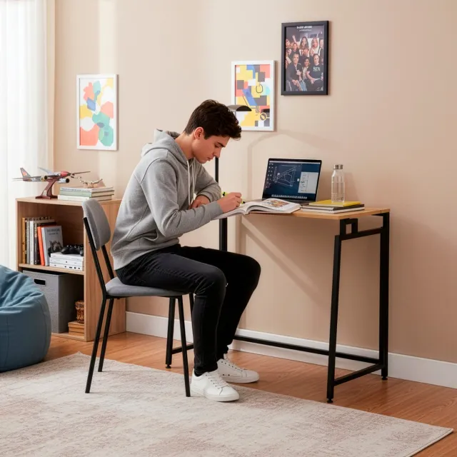 springos Bureau – Werkbureau – Computer Bureau – Bureautafel – Opklapbaar – 80 X 75 X 40 CM – 30 Kg - industriële - Zwart/Bruin