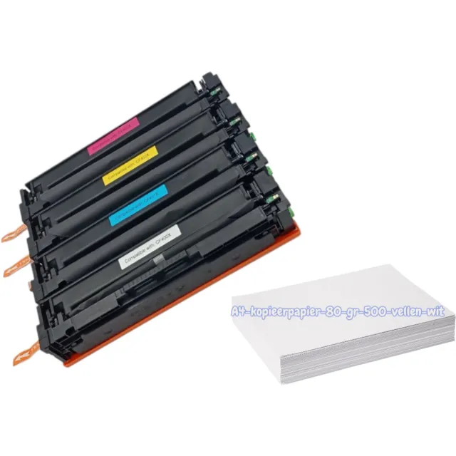 KATRIZ huismerk toner CF400X Zwart +CF401X Cyaan +CF402X Geel + CF403X Magenta(HP 201X ) / Canon 045H - 4 stuks + Kopieerpapier-A4-80GR-500vellen-wit| Geschikt voor HP Color LaserJet Color LaserJet Pro M 252 dw, M 270 series Zwart, Cyaan , Magenta, Geel