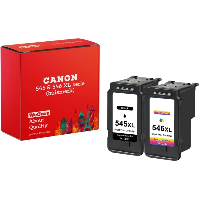 WeCare 2-pack | geschikt voor Canon PG-545 XL + CL-546 XL - Inkt Cartridge 2-pack voor Canon Pixma TS205 / TS305 / TS3350 / TS3150 / TS3151 / TS3355 / TR4550 / TR4551 / MG2550 / MG2555 / MG2950 / MG2450 / MX495 / MX490 Printer - Pack Kleur en Zwart Multipack 2 cartridges