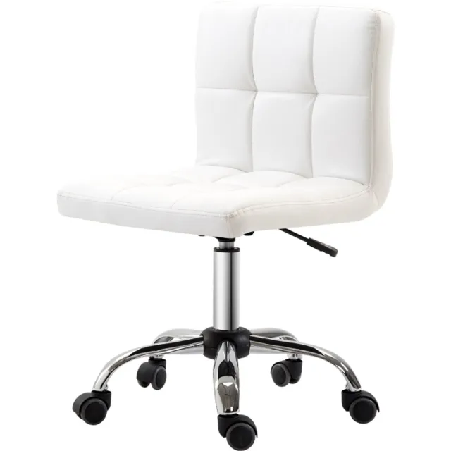 OKWISH Vergaderstoelen - Verstelbare Bureaustoel Zonder Armleuningen - Ergonomisch Draaibaar Met 5 Stil Wieltjes - 51×46×92 cm - Ledervezelstof - Wit