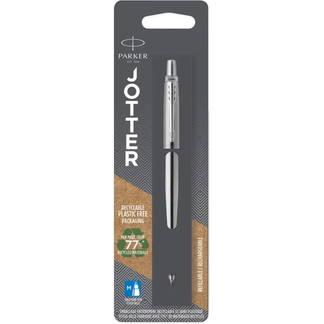 Parker Jotter balpen Stainless Steel CT, op blister blauw