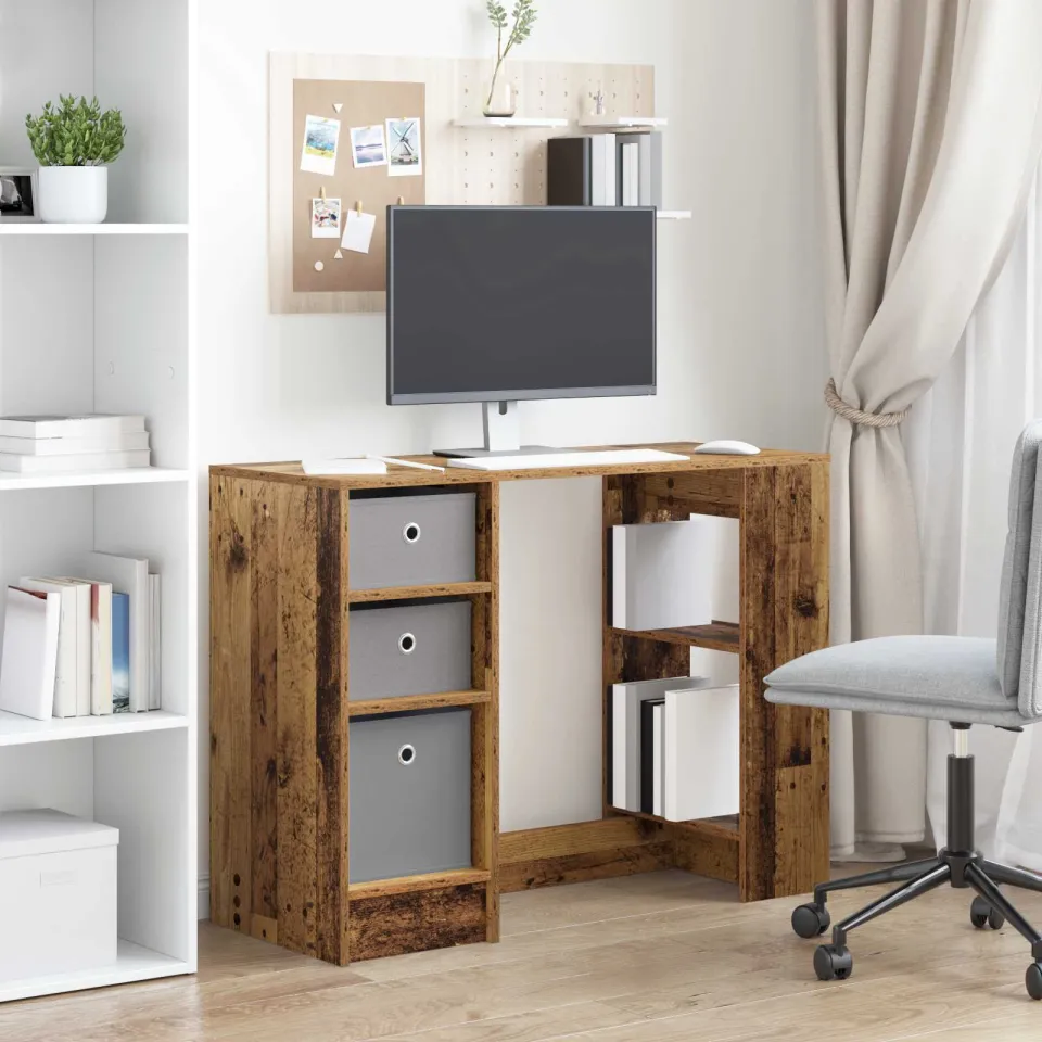 vidaXL Bureau Gerookt eiken 100 x 40 x 75 cm Bewerkt hout, foto 3
