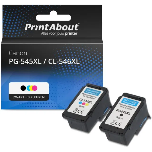 PrintAbout Huismerk Canon PG-545XL / CL-546XL Inktcartridge Zwart + 3 kleuren Voordeelbundel Hoge capaciteit