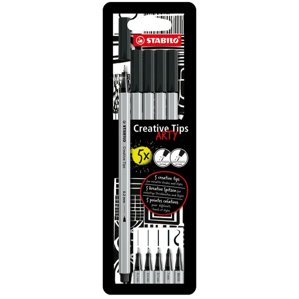 Stabilo Creative Tips STABILO Arty assorti tips zwart blister à 5 stuks
