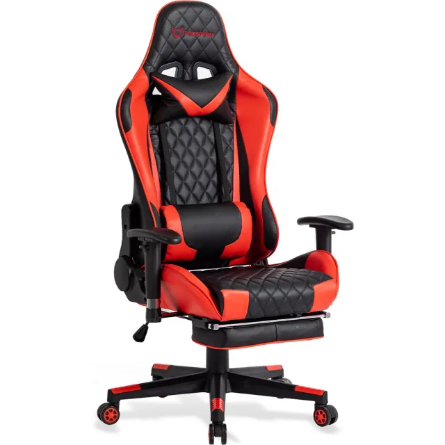 FOXSPORT Game Stoel - Gaming Stoel - Gaming Chair - Bureaustoelen - Bureaustoel Met Nekkussen & Verstelbaar Rugkussen - Instelbare Zithoogte - Gaming Accesoires - Met beensteunen - Roze/Zwart Roze pedal