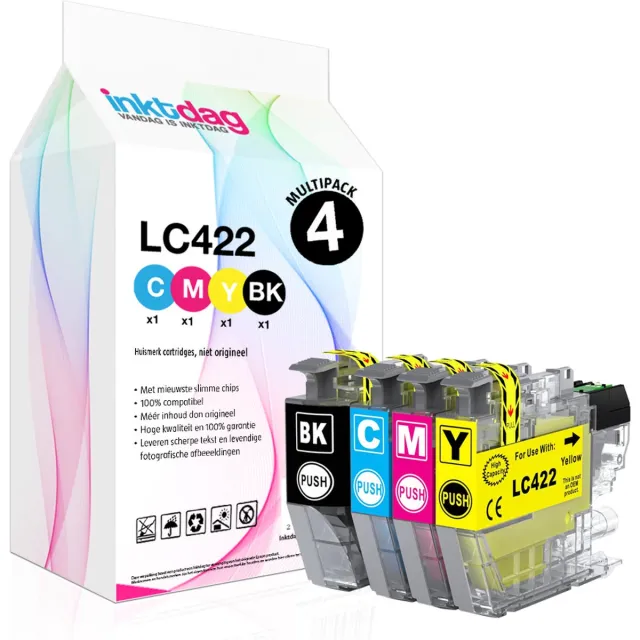 inktdag inktcartridges multipack 4 stuks for lc422 brother inktpatronen ,LC422xl inktcartridges voor Brother MFC-J5340DW MFC-J5345DW MFC-J5740DW MFC-J6540DW MFC-J6940DW Zwart x 1