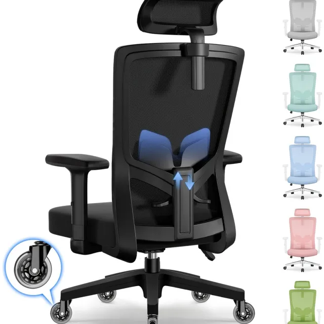 Saikefy Bureaustoel - Ergonomische bureaustoel voor volwassenen - lendensteun - Hoogteverstelbare armleuningen - Maximale kantelhoek 135° - 200 kg - Zwart
