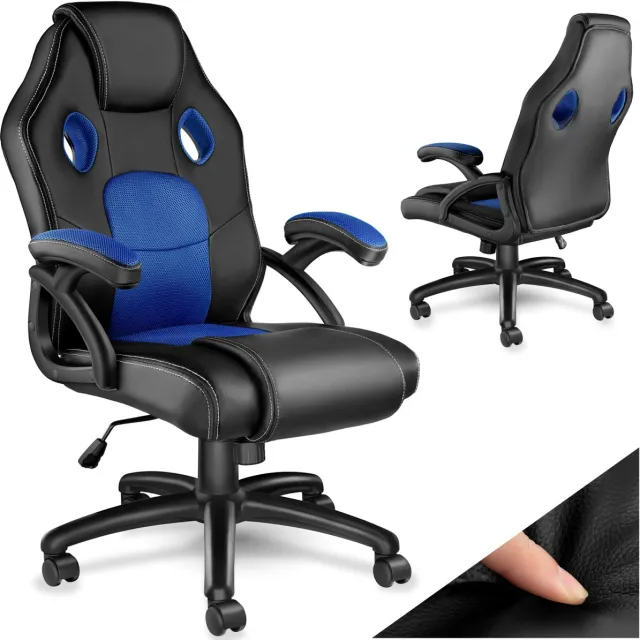 Tectake Racing bureaustoel - Gamingstoel met schommelfunctie - Ergonomische directiestoel - In hoogte verstelbare, draaibare stoel met wielen - PC-Stoel - Gamestoel - Maximale belasting 100 KG - Afmeting (LxBxH) 68x69x104,5 - 114,5 cm - Zwart/blauw