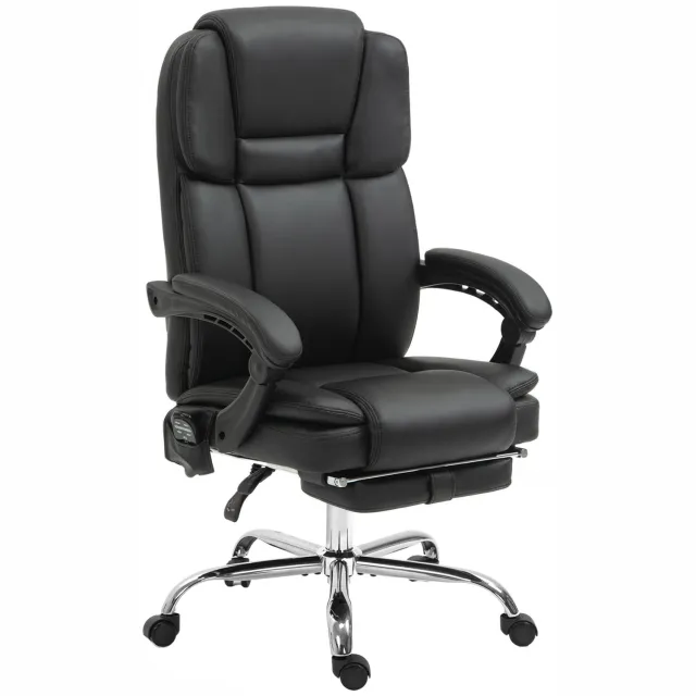 Vinona Bureaustoel met massage- en warmtefunctie - Met 6 massagepunten en voetensteun - 135° verstelbare rugleuning - 66 x 67 x 118-126 cm - Zwart