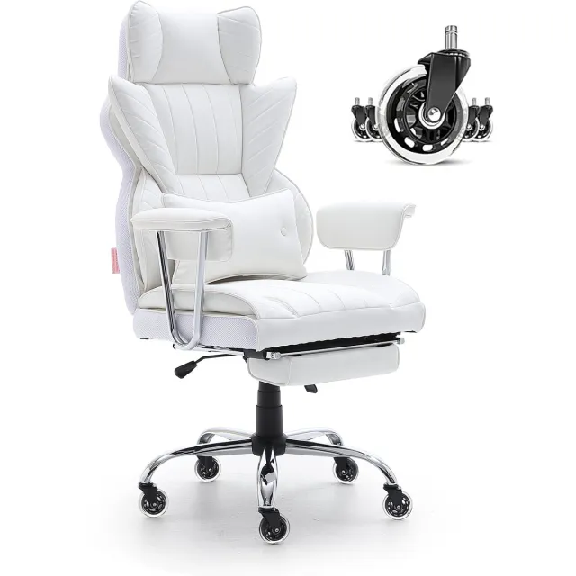 Vevor bureaustoel PU leer wit directiestoel met voetsteun, bureau draaistoel in hoogte verstelbaar 0-80 mm, draagvermogen 181,43 kg, directiestoel bureaustoel 860 x 610 mm rugleuning draaistoel