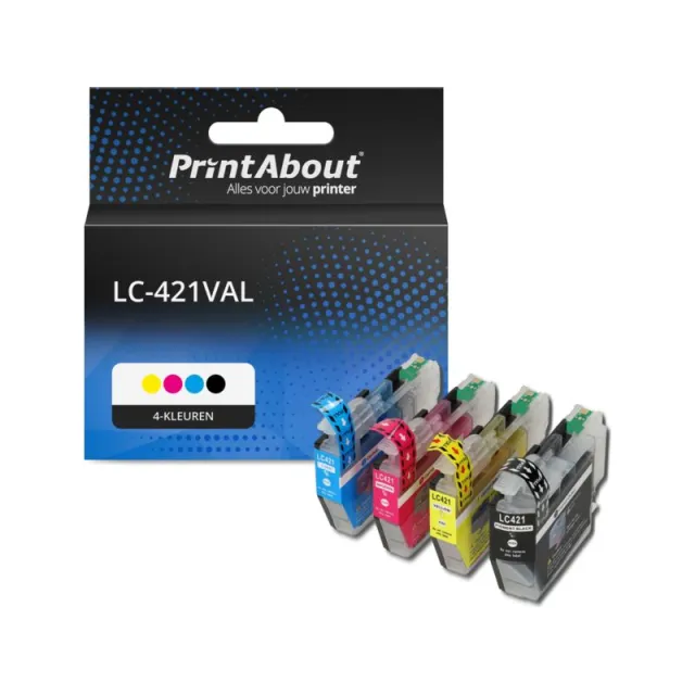 PrintAbout huismerk Inktcartridge LC-421VAL 4-kleuren Multipack Geschikt voor Brother