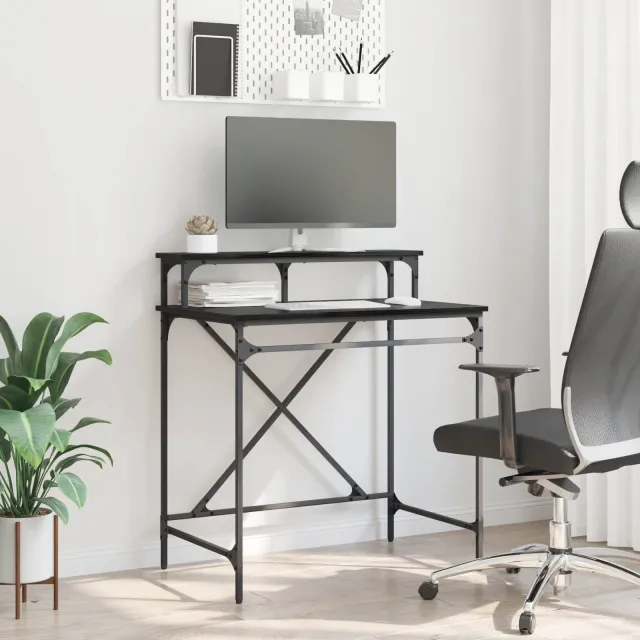 vidaXL Bureau Zwart Eiken 80 x 50 x 90 cm Bewerkt hout, foto 2