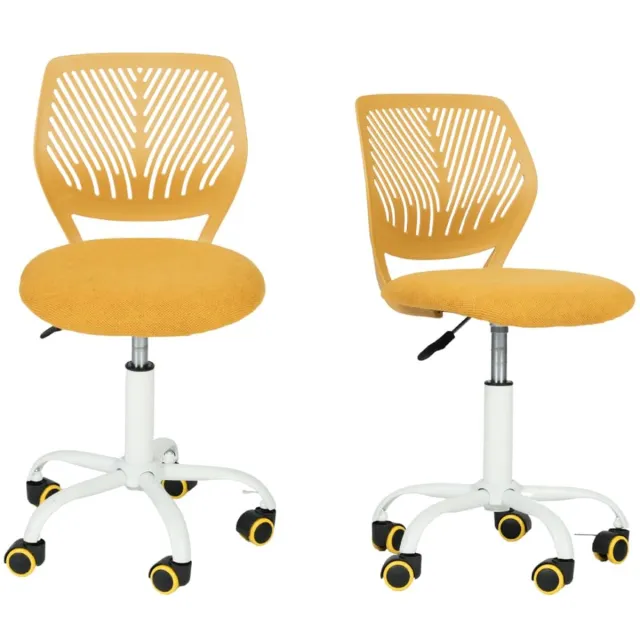 Imperatoris Bureaustoel zonder Armleuningen – Draaistoel met Wielen – Linnen Bureaustoel met Lendensteun – Make-up Stoel / Fauteuil voor Slaap- en Studeerkamer - 2 stuks Yellow