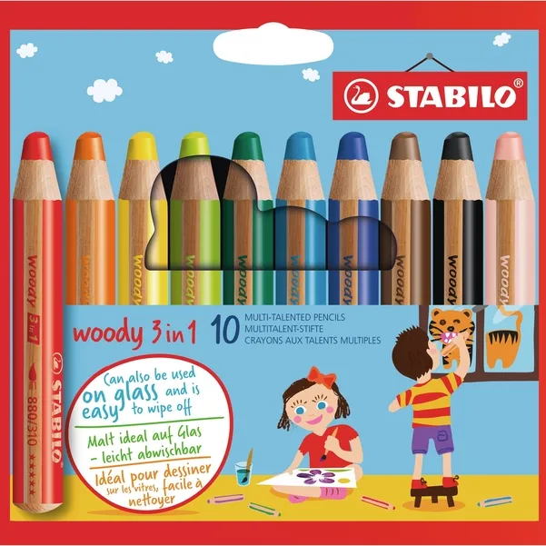 Stabilo Kleurpotloden STABILO 880 woody 3 in 1 assorti etui à 10 stuks