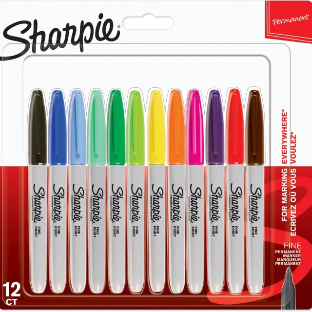 Sharpie permanente marker, fijn, blister van 12 stuks in geassorteerde kleuren blauw