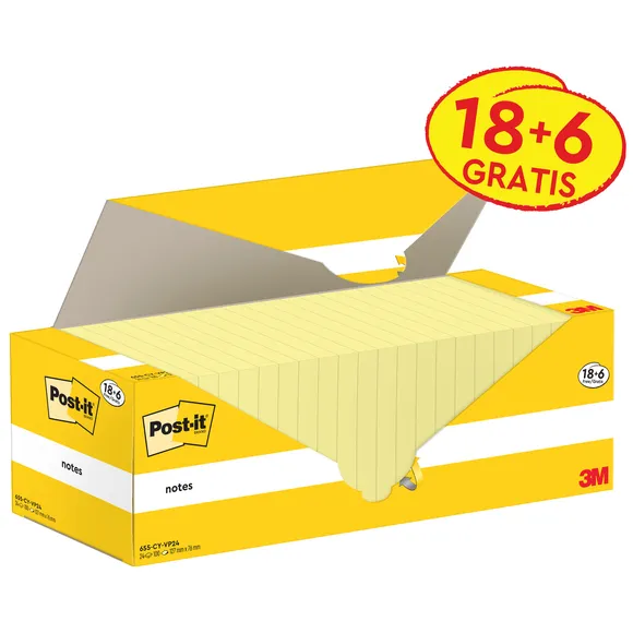 Post-It Memoblok 3M Post-it 655-CY 76x127mm geel voordeelpak