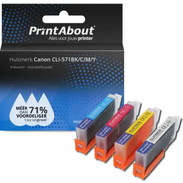 PrintAbout Huismerk Canon CLI-571BK/C/M/Y Inktcartridge 4-kleuren Voordeelbundel