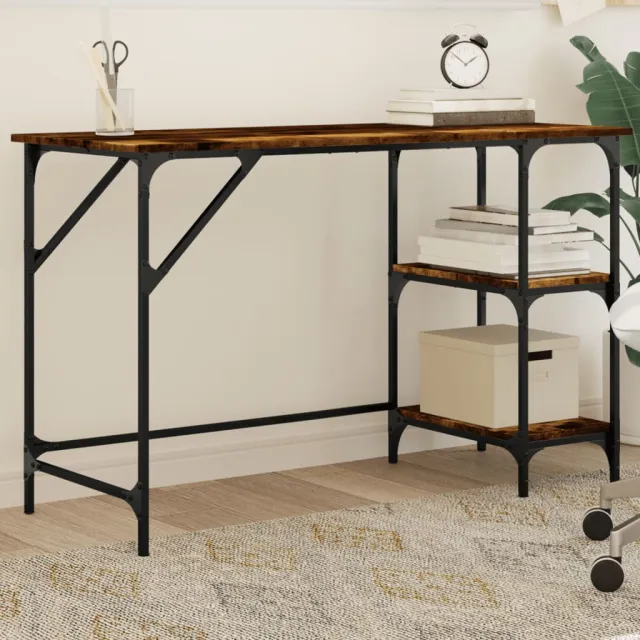 vidaXL Bureau 120x50x75 cm metaal en bewerkt hout gerookt eikenkleurig, foto 2