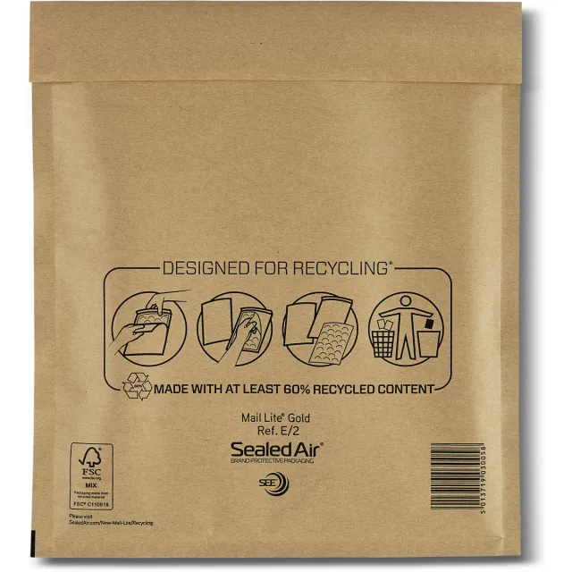 Mail Lite luchtkussenenveloppen, goud, E/2, 220 x 260 mm, doos van 200 stuks