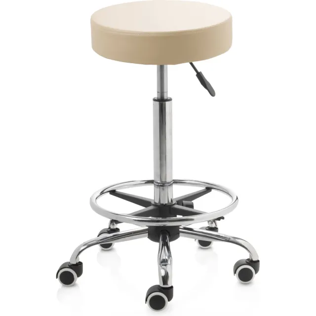 ZenGrowth ergonomische tabouret met hoge gasveer beige - Kapperskruk op zachte wielen – Met voetring – Tabouret - In hoogte verstelbaar