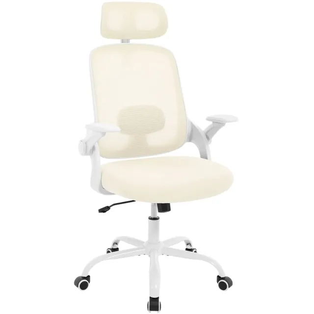 Klarven Bureaustoel Lichtgrijs Mesh Beige - Ergonomische Bureaustoel - Bureaustoel Ergonomisch - Bureaustoelen - Office Chair - Verstelbare lumbale steun en neksteun, 3D-armleuningen - Draagvermogen 150 kg - B63,5xd50xh117,5cm
