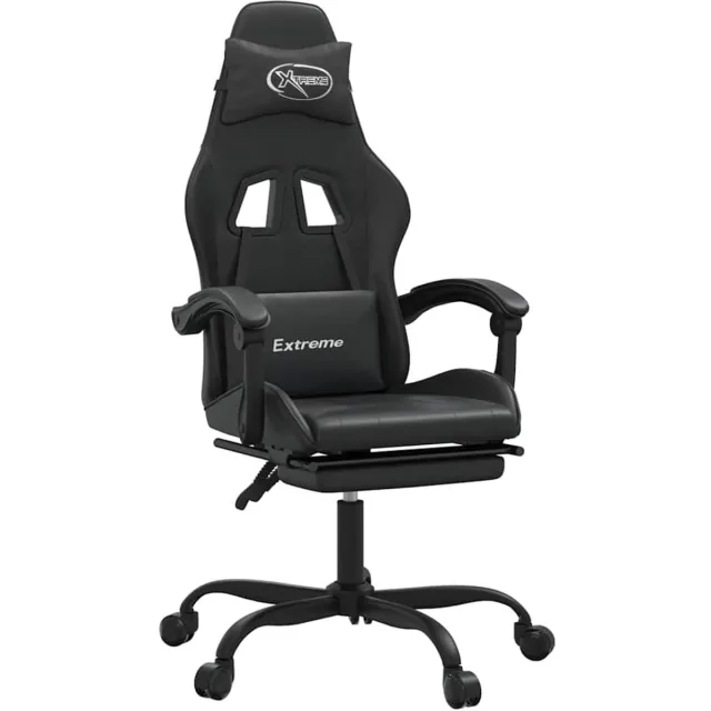 vidaXL gamestoel - draaibaar - met - voetensteun - kunstleer - zwart