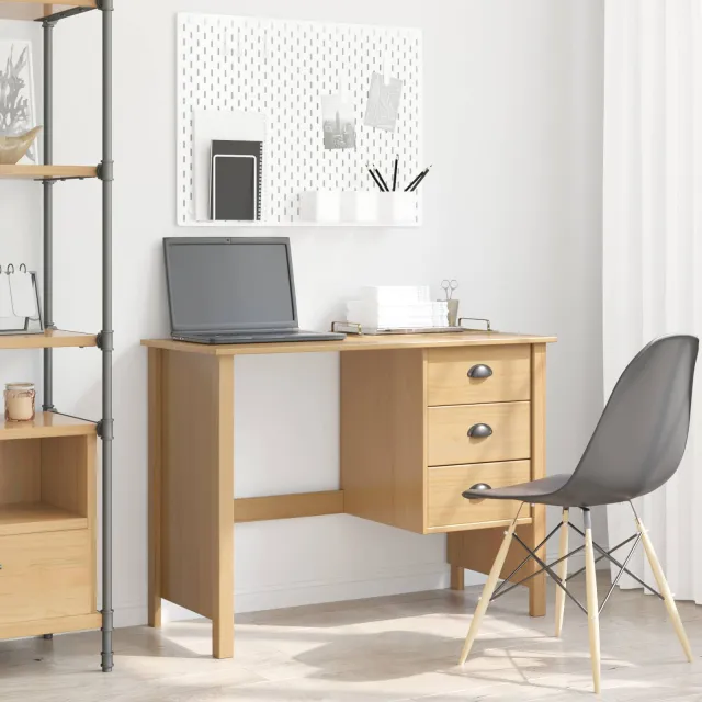 vidaXL Bureau met lades HILL Honingbruin 100 x 45 x 74 cm bruin, foto 2