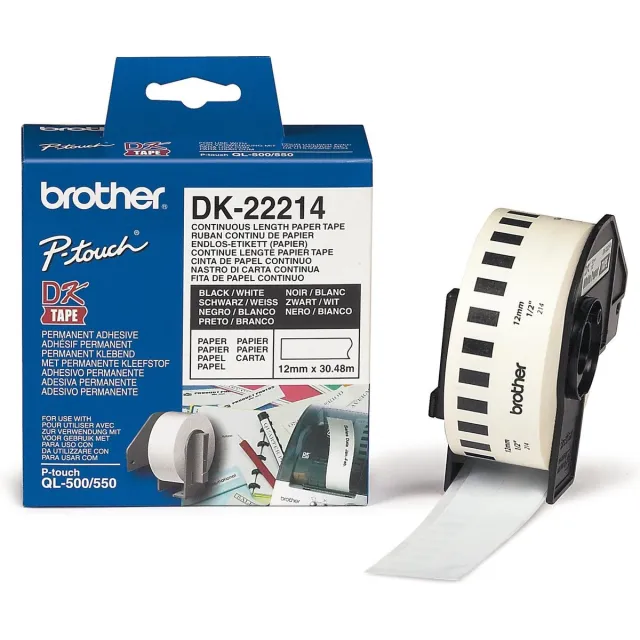Brother Doorlopende Thermische Papierband Brother ‎DK-22214 12 x 30,48 mm Zwart op wit