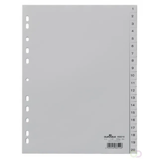 Durable Tabbladen A4 20-delig bedrukte tabs 1-20 PP