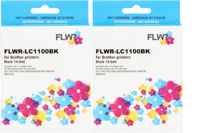 FLWR Brother LC-1100BK 2-pack zwart (Huismerk (compatible))