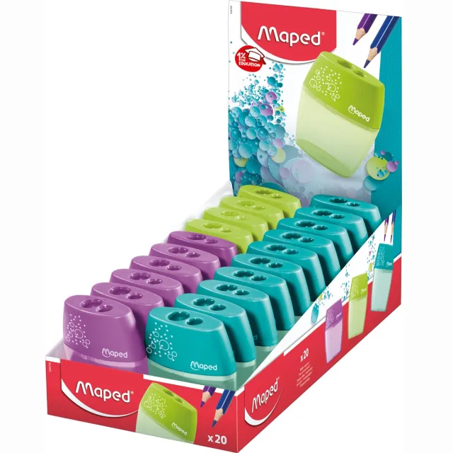 Maped potloodslijper Shaker 2 gaats, geassorteerde kleuren blauw