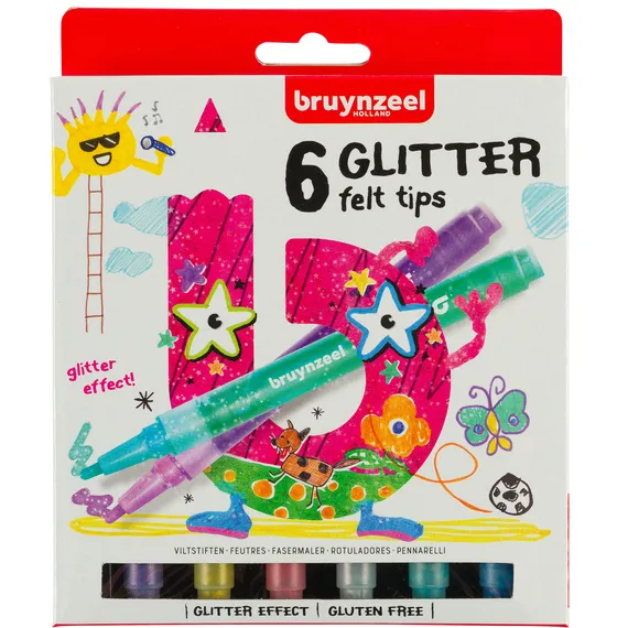 Bruynzeel Viltstift Bruynzeel Kids assorti glitter 6 stuks