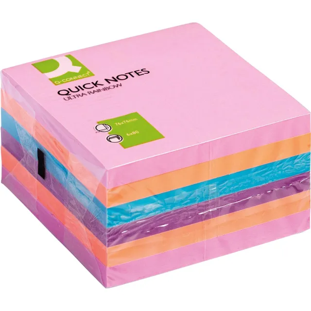 Q-CONNECT Quick Notes, ft 76 x 76 mm, 80 vel, pak van 6 blokken in 4 verschillende kleuren blauw