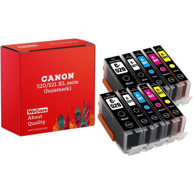 WeCare 10-pack | Huismerk geschikt voor Canon PGI-520 / CLI-521 XL inktcartridges - MP550 - MP560 - MP640 - MP980 - MP990 - MX860 - MX870 Multipack 10 cartridges