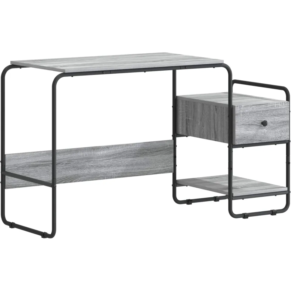 vidaXL Bureau met opbergruimte Grijs Sonoma 131,5 x 50 x 75,5 cm, foto 3