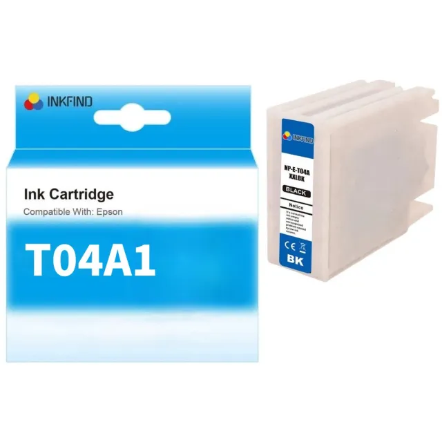 INKFIND T04A Zwart Inktcartridge compatibel met Epson T04A (T04AXXLBK) Extra Hoge Capaciteit - 1-pack Zwart*1 Zwart x 1