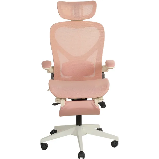HAUSS SPOLE Bureaustoel - Ergonomisch Inklapbaar Ontwerp - Met 3D Hoofdsteun, Lendensteun En Opklapbare Armleuningen - Voor Werk En Studie - Mesh Roze