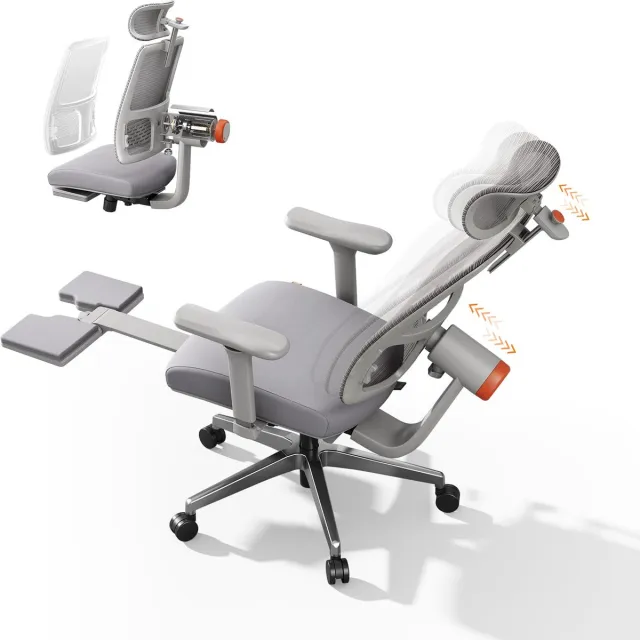 Newtral MagicH-BPro Ergonomische Stoel – Voetsteun, Adaptieve Lendensteun, Auto-Following Hoofdsteun, 4D Armleuningen, Zitdiepte Verstelbaar – Grijs
