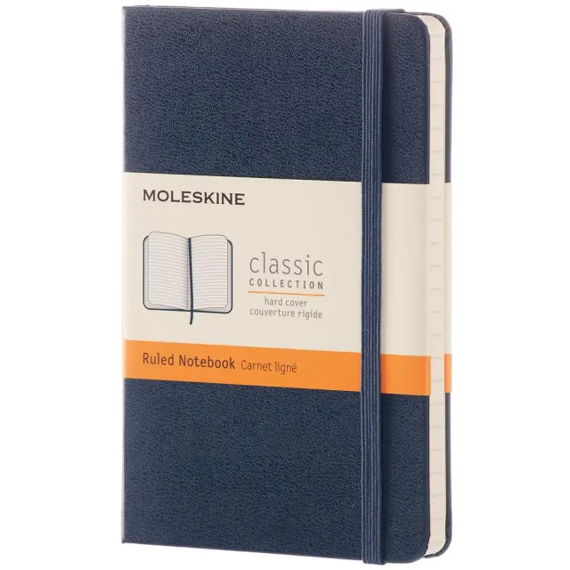 Moleskine notitieboek, ft 9 x 14 cm, gelijnd, harde cover, 192 blad, saffier blauw