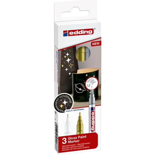 Viltstift edding 751 lakmarker rond 1-2mm metallic assorti set à 3 stuks goud