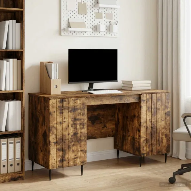 vidaXL Bureau Gerookt eiken 142,5 x 50 x 75 cm Bewerkt hout, foto 2