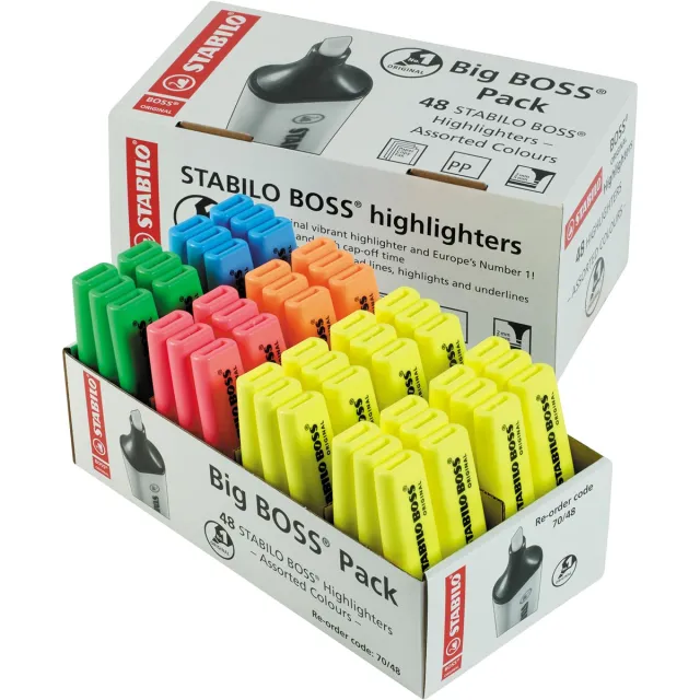Stabilo BOSS ORIGINAL markeerstift, pak van 48 stuks in geassorteerde kleuren blauw
