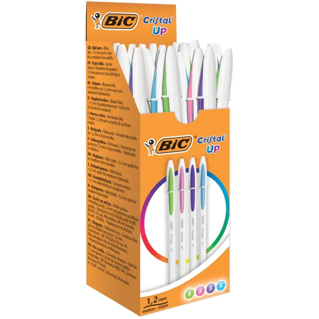 Bic balpen Cristal Up, doos met 20 stuks in geassorteerde fun kleuren blauw