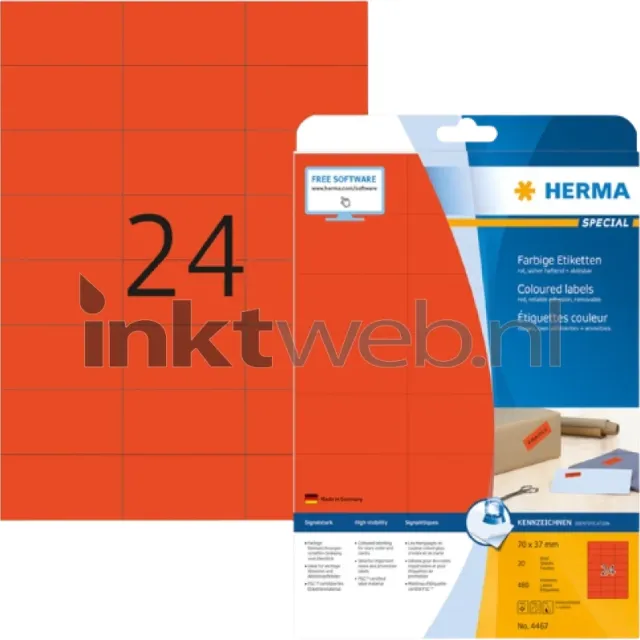 Herma 4467 Verwijderbare Papieretiket 79 x 37mm rood (Origineel)